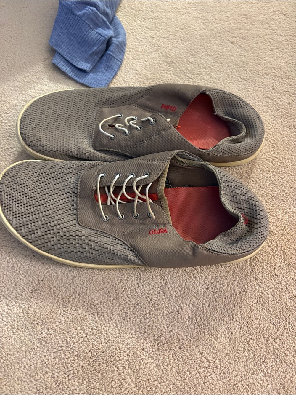 OluKai Men's Gray Mesh Sneaker with Red Lining